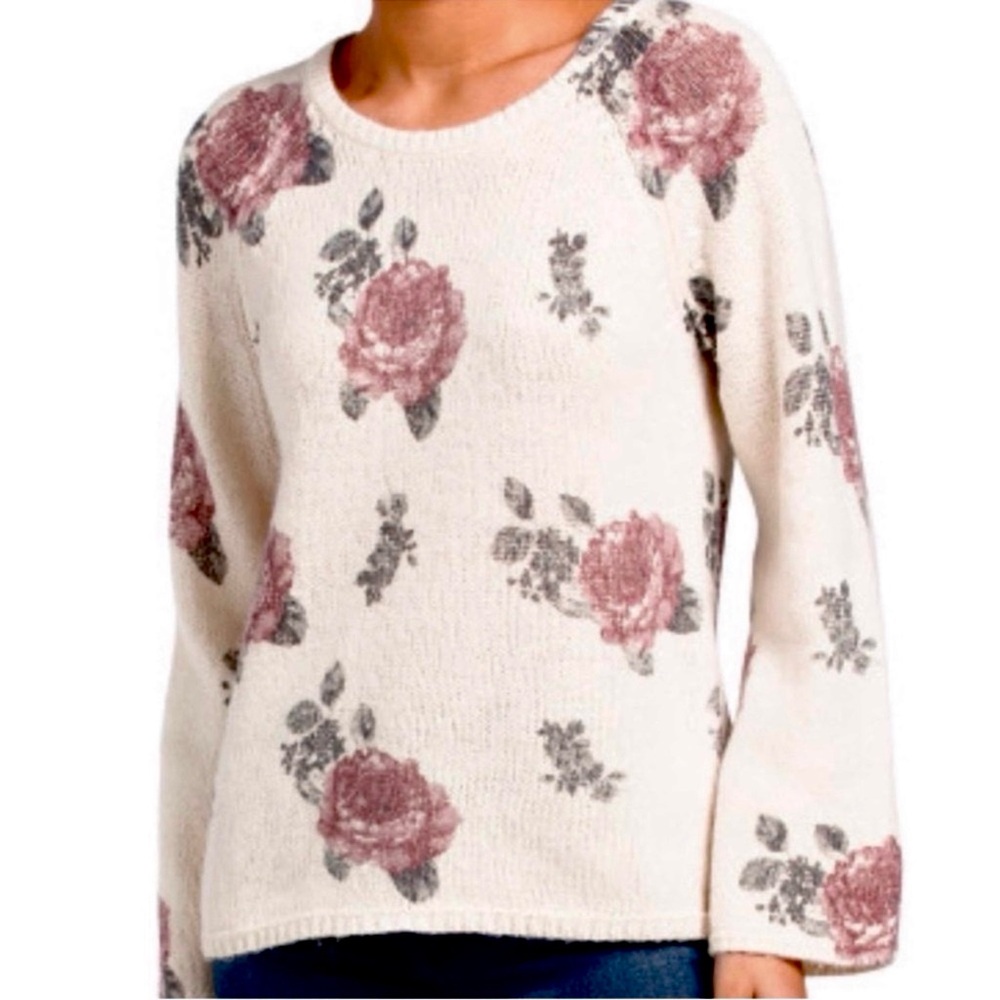 Lucky Brand Chic Floral Sweater w/slight Bell Sleeves-NWT-Sz Large